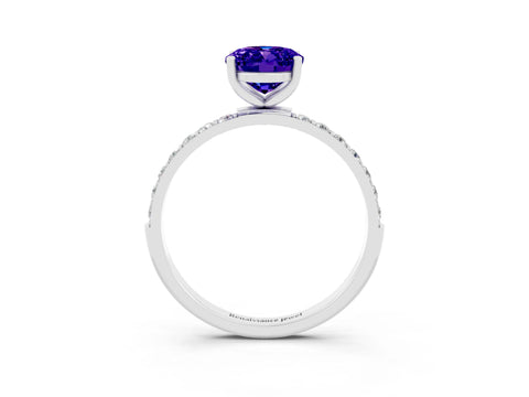 White gold Oval Cut Tanzanite Solitaire Ring with Pave Band and Four Prong Setting_27