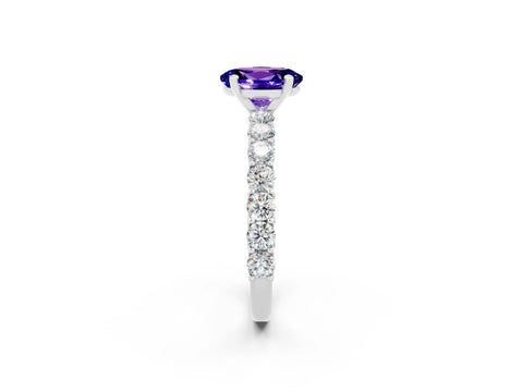 White gold Oval Cut Tanzanite Solitaire Ring with Shared Prong Pavé Band and Four-Prong Setting_2