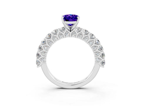White gold Oval Cut Tanzanite Solitaire Ring with Shared Prong Pavé Band and Four-Prong Setting_3