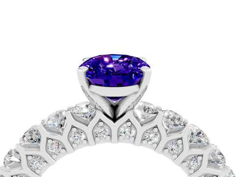 White gold Oval Cut Tanzanite Solitaire Ring with Shared Prong Pavé Band and Four-Prong Setting_4