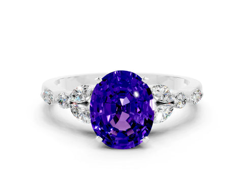 White gold Oval Cut Tanzanite Solitaire Ring with Side Stones and Four-Prong Setting_24