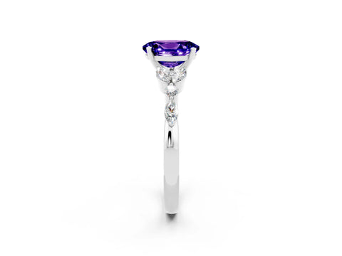 White gold Oval Cut Tanzanite Solitaire Ring with Side Stones and Four-Prong Setting_26