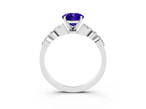 White gold Oval Cut Tanzanite Solitaire Ring with Side Stones and Four-Prong Setting_27