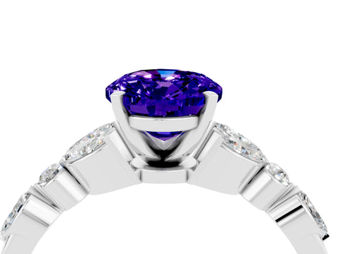 White gold Oval Cut Tanzanite Solitaire Ring with Side Stones and Four-Prong Setting_28