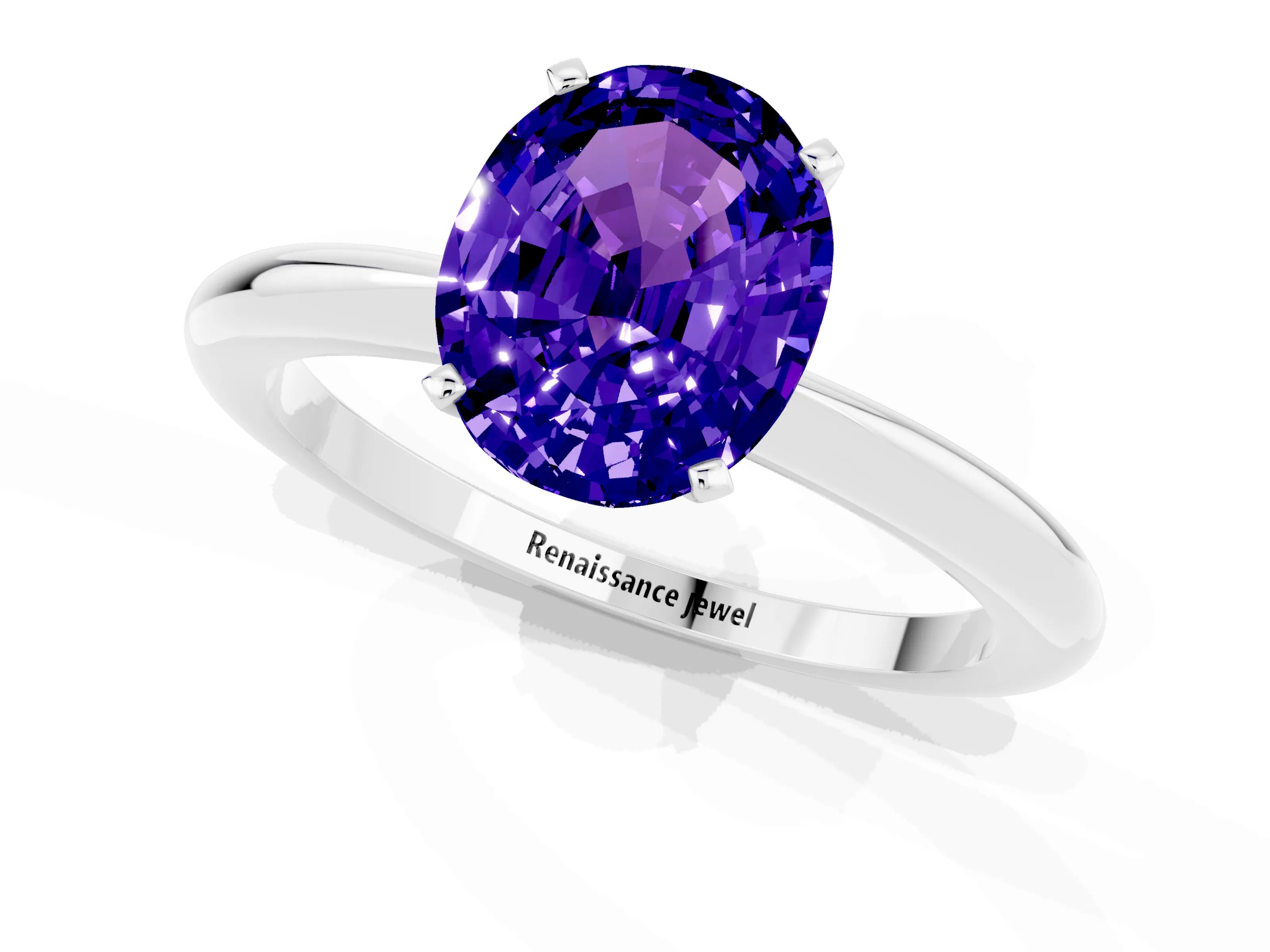 White gold Oval Cut Tanzanite Solitaire Ring with Six-Prong Setting and Classic Band_13