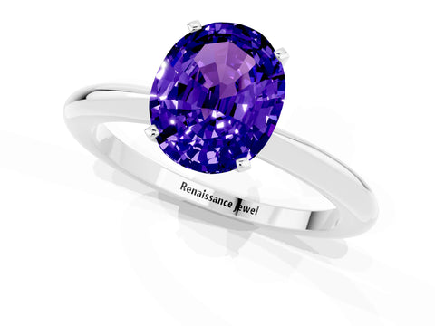 White gold Oval Cut Tanzanite Solitaire Ring with Six-Prong Setting and Classic Band_13