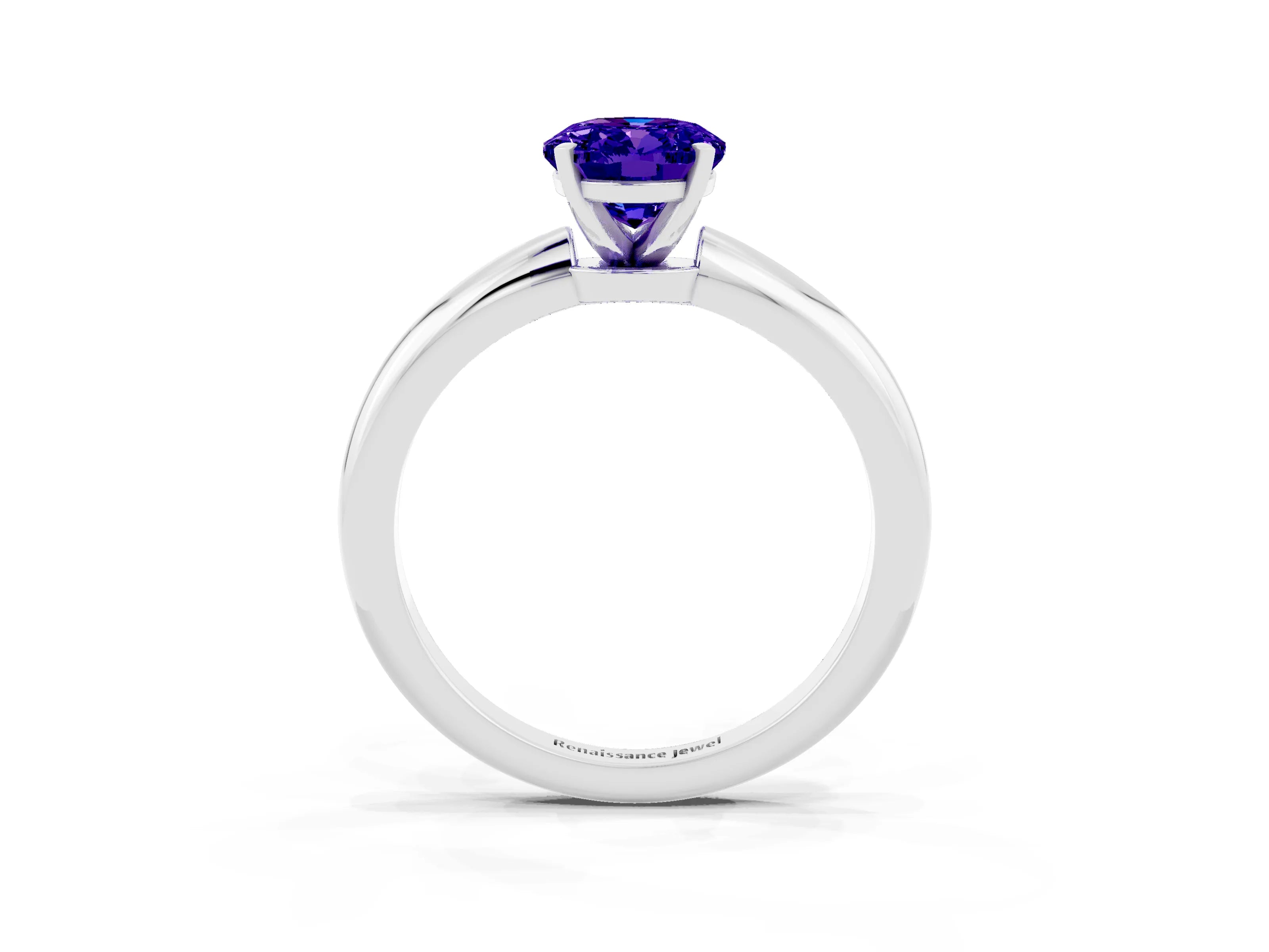 White gold Oval Cut Tanzanite Solitaire Ring with Six-Prong Setting and Classic Band_3