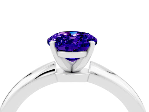 White gold Oval Cut Tanzanite Solitaire Ring with Six-Prong Setting and Classic Band_4