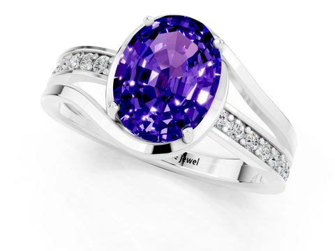 White gold Oval Cut Tanzanite Solitaire Ring with Split Shank and Prong Setting_1