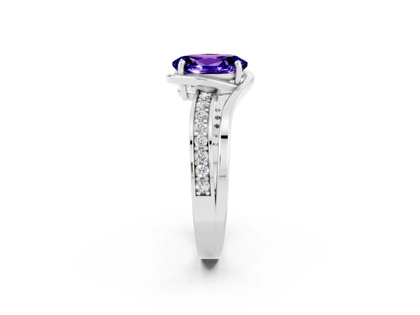 Platinum Oval Cut Tanzanite Solitaire Ring with Split Shank and Prong Setting