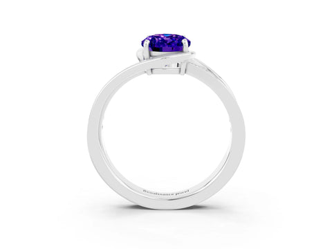 White gold Oval Cut Tanzanite Solitaire Ring with Split Shank and Prong Setting_3