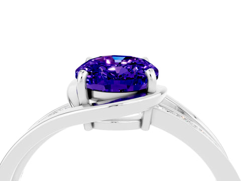 White gold Oval Cut Tanzanite Solitaire Ring with Split Shank and Prong Setting_4
