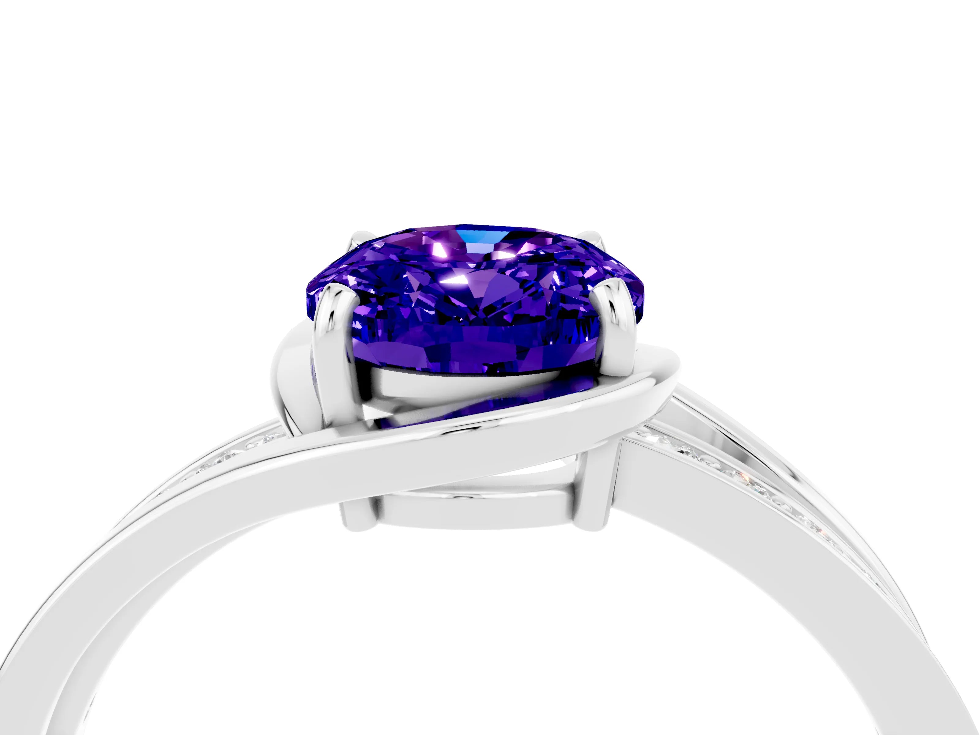 White gold Oval Cut Tanzanite Solitaire Ring with Split Shank and Prong Setting_4