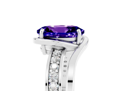 White gold Oval Cut Tanzanite Solitaire Ring with Split Shank and Prong Setting_5
