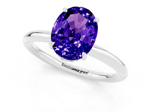 White gold Oval Cut Tanzanite Solitaire Ring with Thin Band and Four-Prong Setting_13
