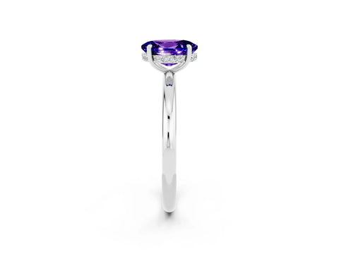 White gold Oval Cut Tanzanite Solitaire Ring with Thin Band and Four-Prong Setting_14