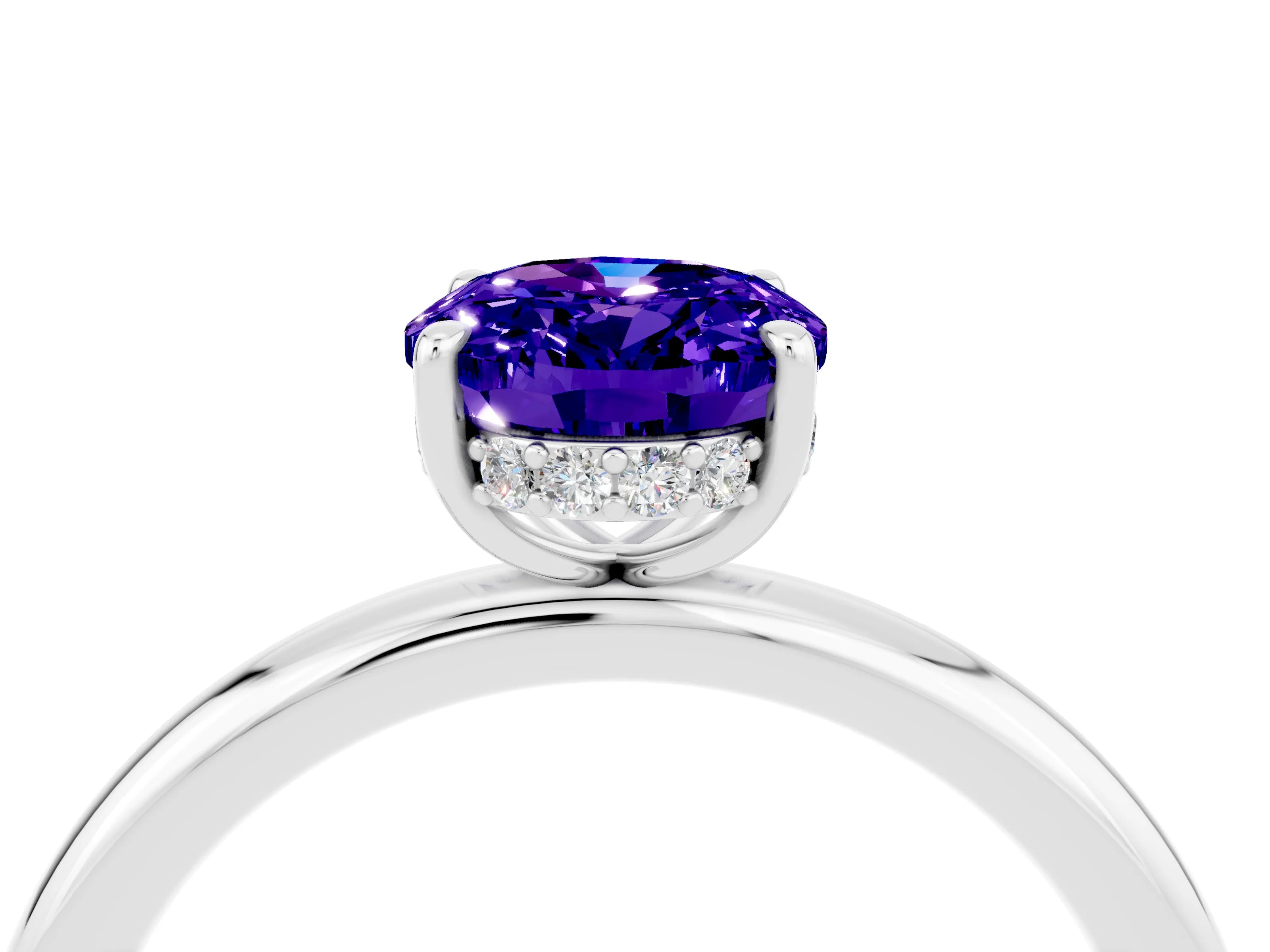 White gold Oval Cut Tanzanite Solitaire Ring with Thin Band and Four-Prong Setting_16