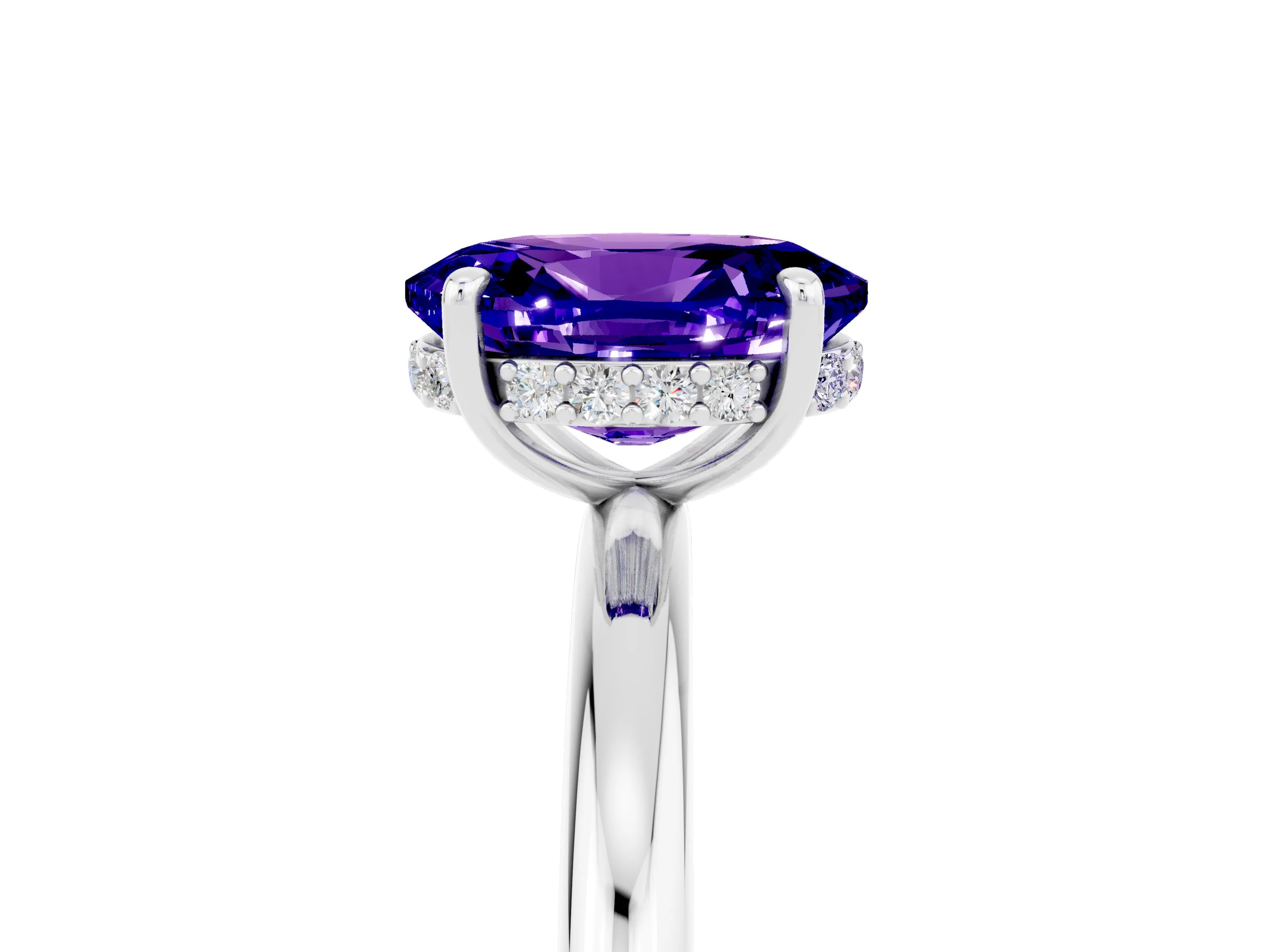 White gold Oval Cut Tanzanite Solitaire Ring with Thin Band and Four-Prong Setting_17