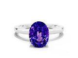 White gold Oval Cut Tanzanite Solitaire Ring with Thin Band and Prong Setting_36