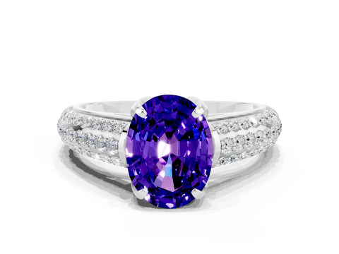 White gold Oval Cut Tanzanite Solitaire Ring with Three-Row Pavé Band and Four-Prong Setting_12