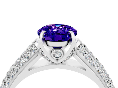 White gold Oval Cut Tanzanite Solitaire Ring with Three-Row Pavé Band and Four-Prong Setting_16