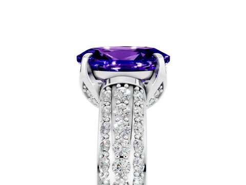 White gold Oval Cut Tanzanite Solitaire Ring with Three-Row Pavé Band and Four-Prong Setting_17