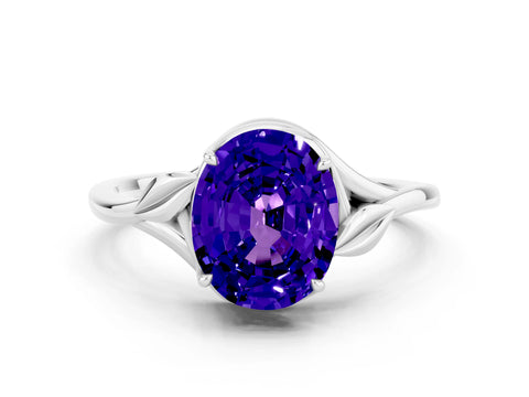 White gold Oval Cut Tanzanite Solitaire Ring with Twist Band and Four-Prong Setting_12