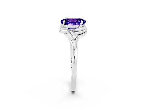 White gold Oval Cut Tanzanite Solitaire Ring with Twist Band and Four-Prong Setting_14