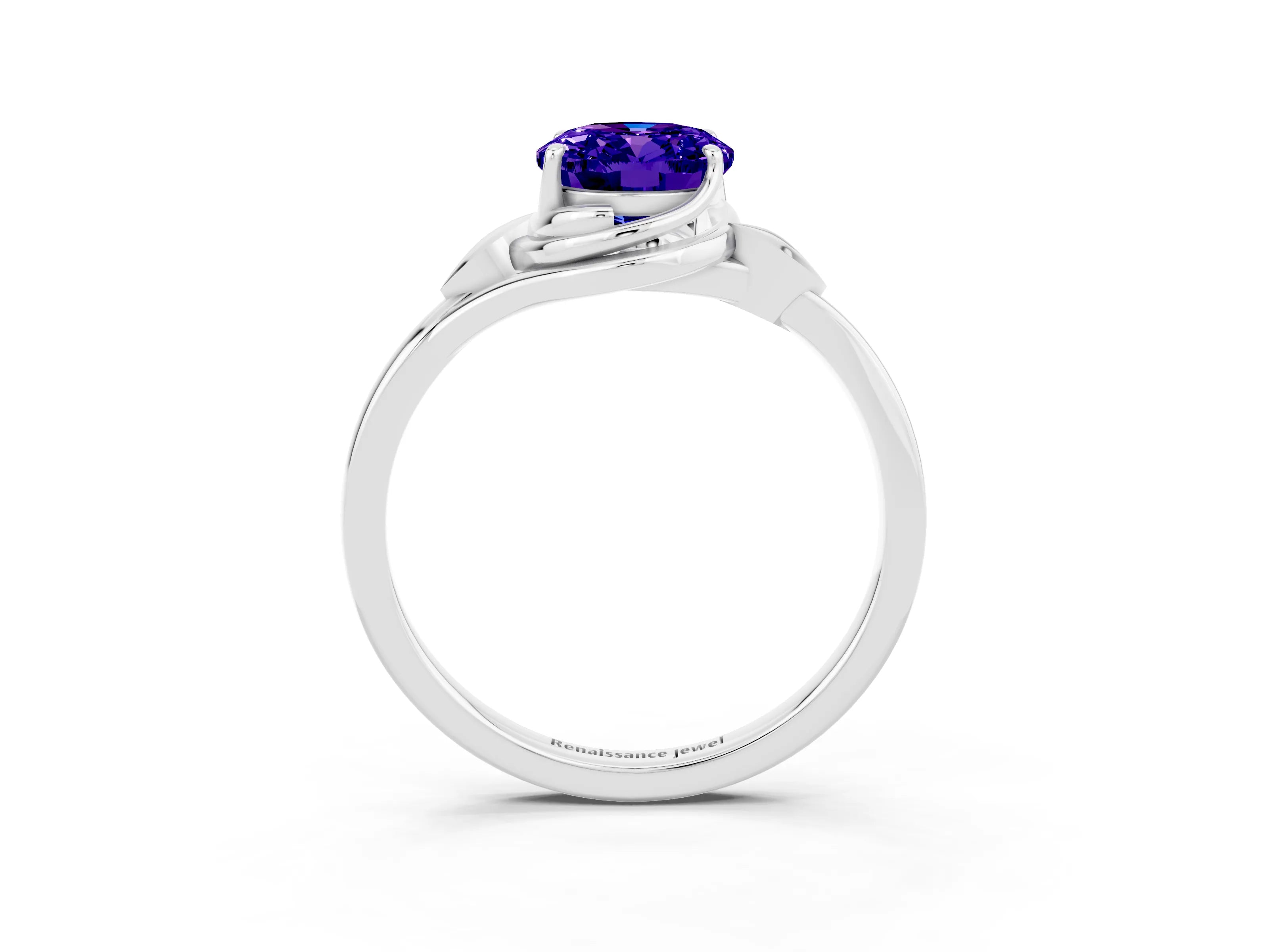 White gold Oval Cut Tanzanite Solitaire Ring with Twist Band and Four-Prong Setting_15