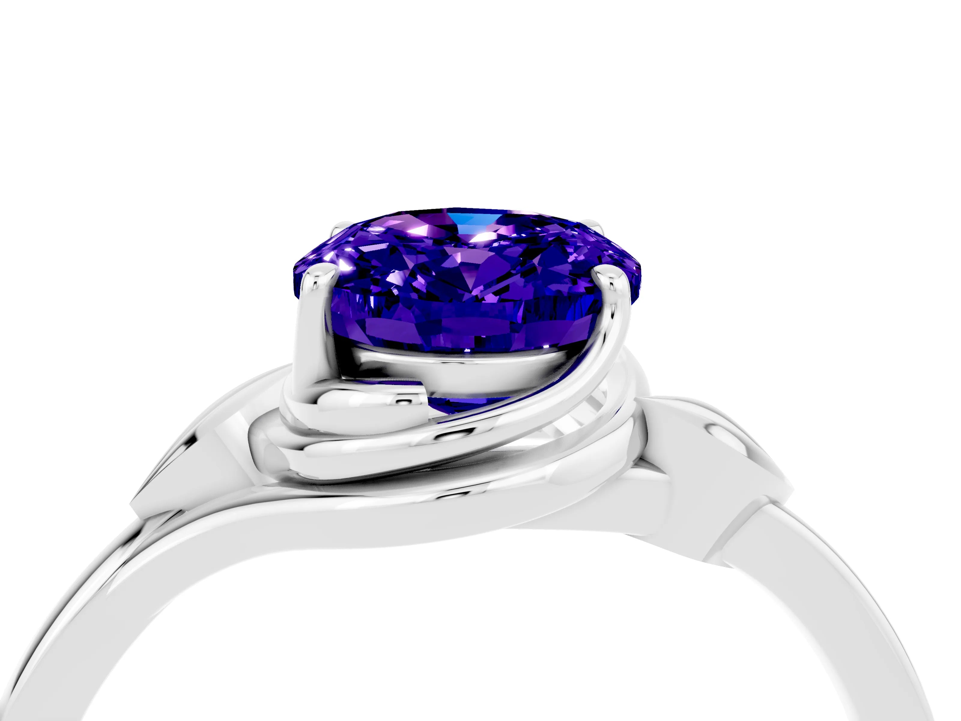 White gold Oval Cut Tanzanite Solitaire Ring with Twist Band and Four-Prong Setting_16