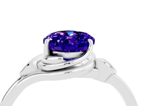 White gold Oval Cut Tanzanite Solitaire Ring with Twist Band and Four-Prong Setting_16