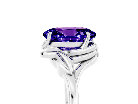 White gold Oval Cut Tanzanite Solitaire Ring with Twist Band and Four-Prong Setting_17