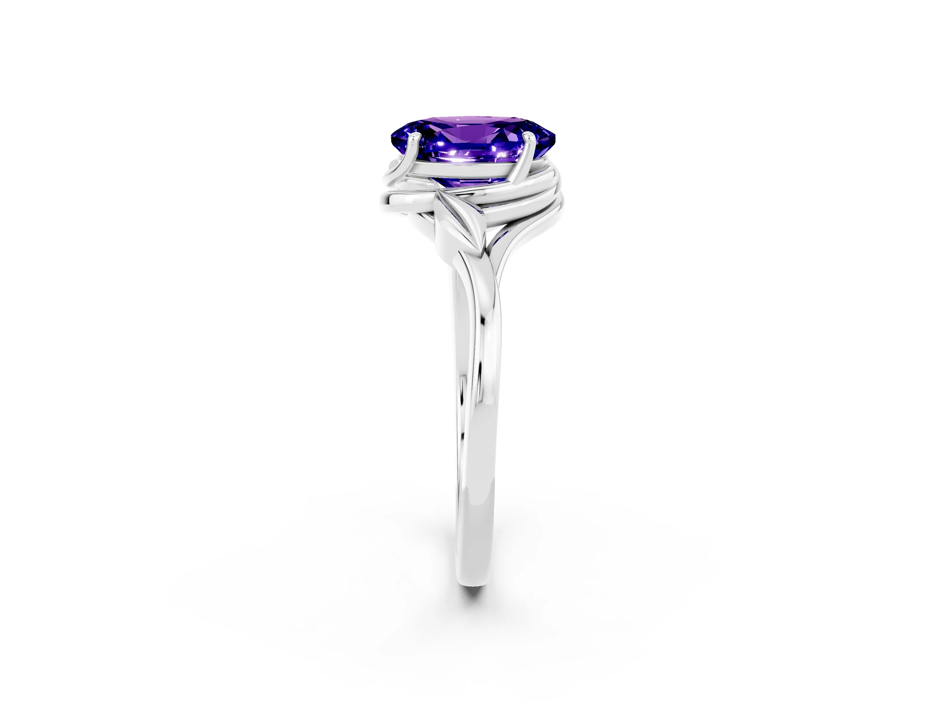 White gold Oval Cut Tanzanite Solitaire Ring with Twist Band and Four-Prong Setting_38