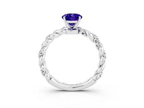 White gold Oval Cut Tanzanite Solitaire Ring with Twisted Band and Pavé Accents_3