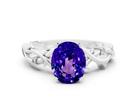 White gold Oval Cut Tanzanite Solitaire Ring with Twisted Band and Prong Setting_12