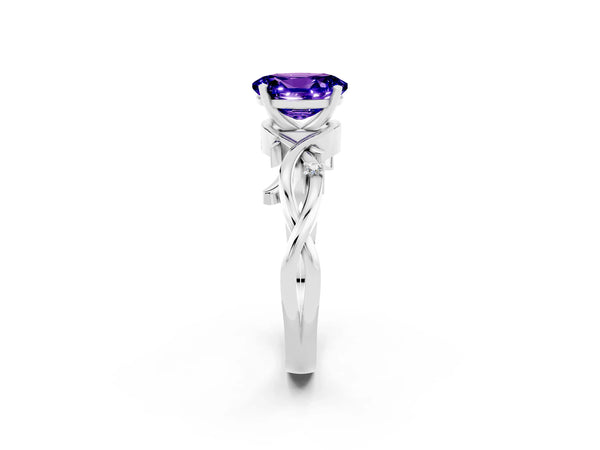 White gold Oval Cut Tanzanite Solitaire Ring with Twisted Band and Prong Setting