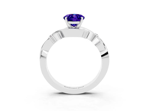 White gold Oval Cut Tanzanite Solitaire Ring with Twisted Band and Prong Setting_15