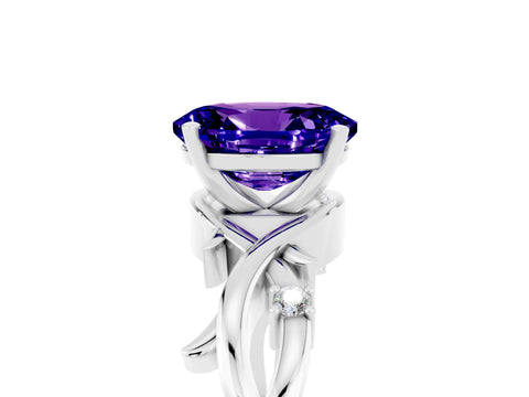 White gold Oval Cut Tanzanite Solitaire Ring with Twisted Band and Prong Setting_5