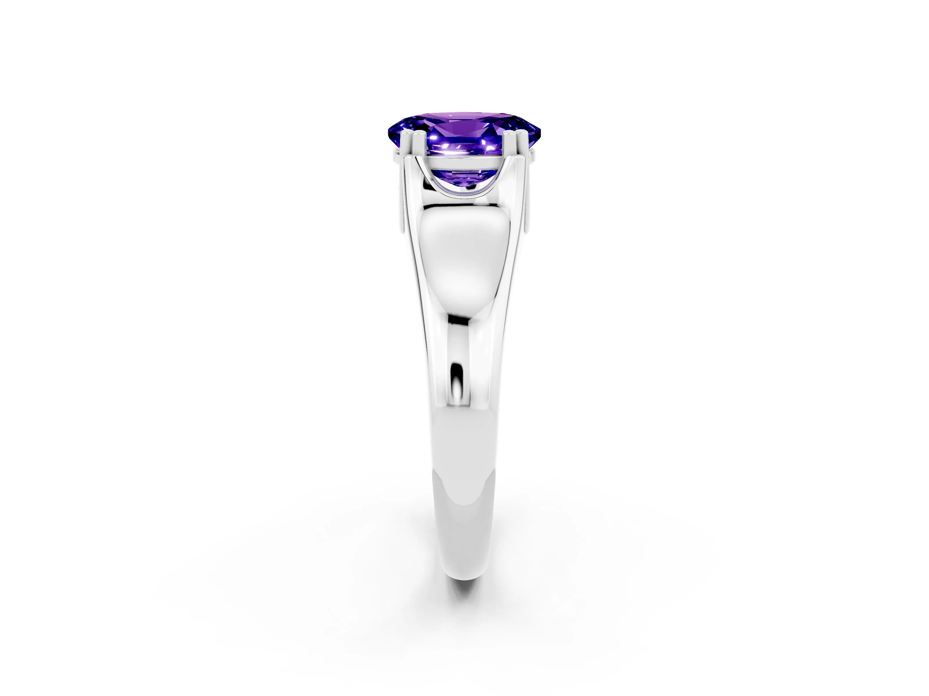 White gold Oval Cut Tanzanite Solitaire Ring with Wide Band and Prong Setting_2