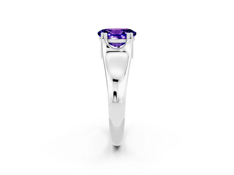 White gold Oval Cut Tanzanite Solitaire Ring with Wide Band and Prong Setting_2