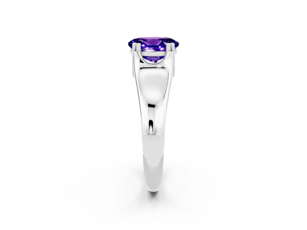 White gold Oval Cut Tanzanite Solitaire Ring with Wide Band and Prong Setting