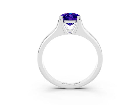 White gold Oval Cut Tanzanite Solitaire Ring with Wide Band and Prong Setting_3
