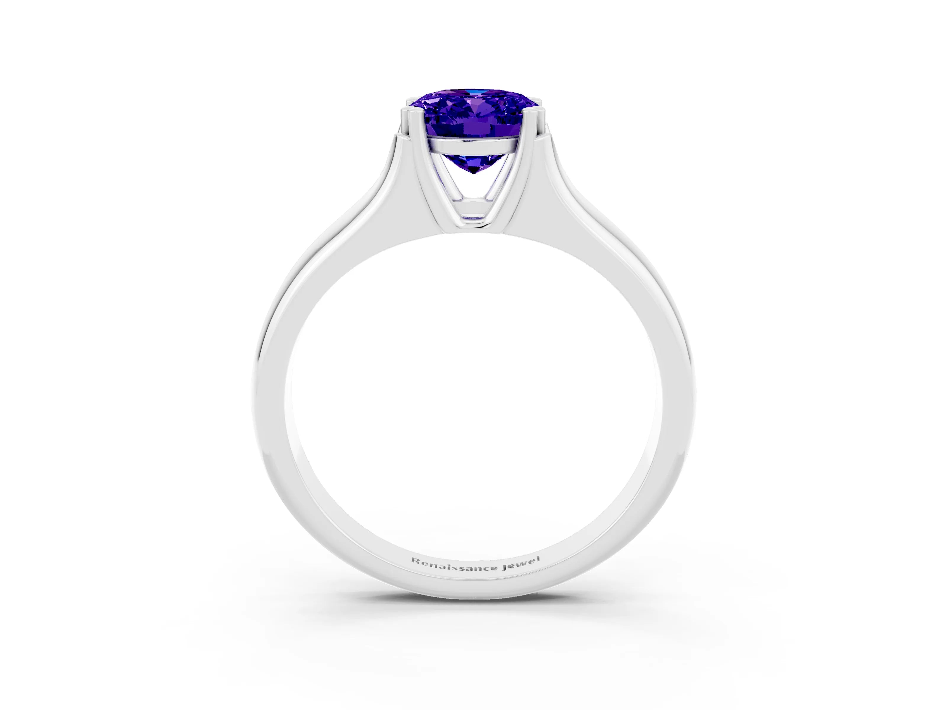 White gold Oval Cut Tanzanite Solitaire Ring with Wide Band and Prong Setting_3
