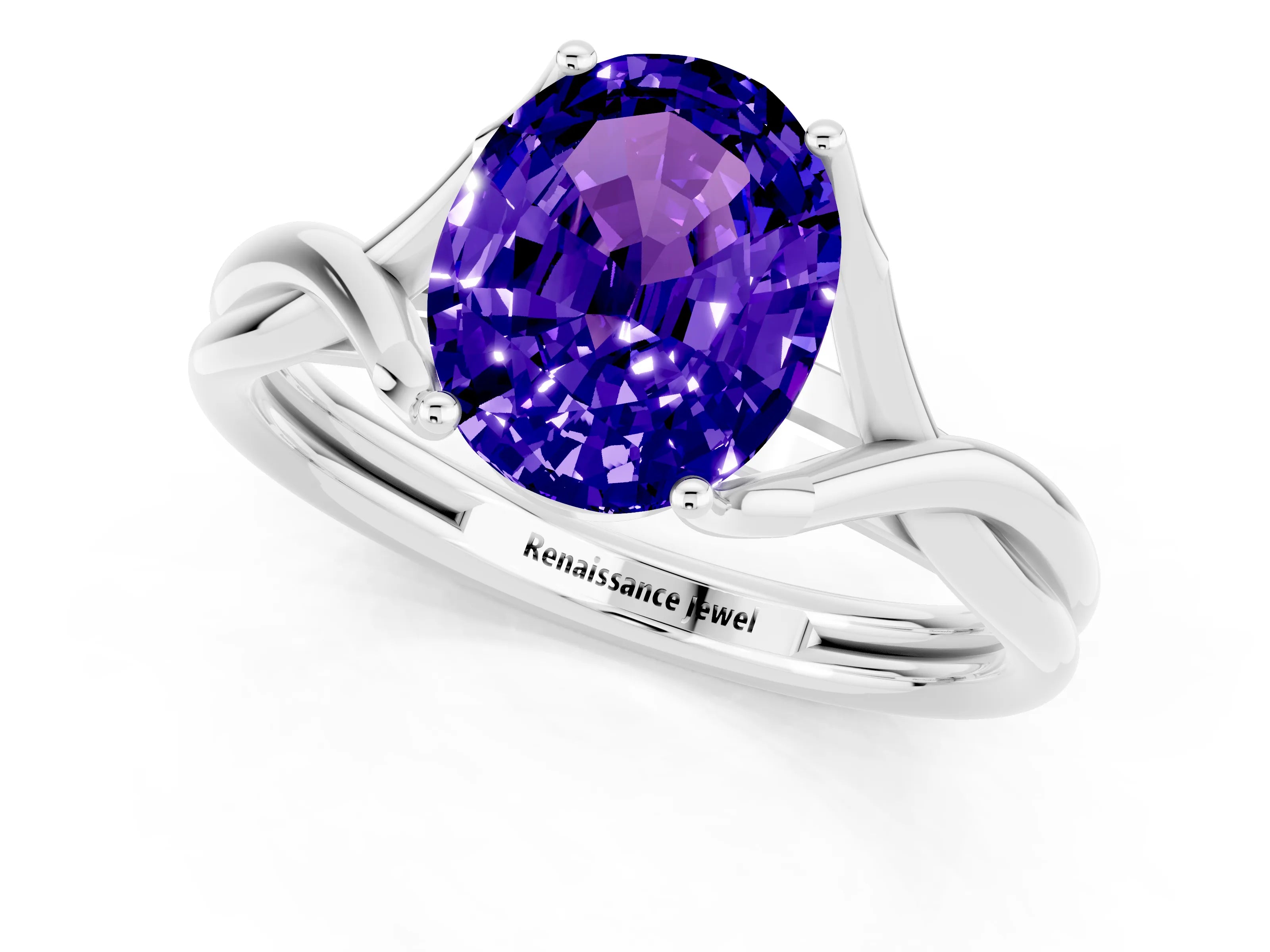 White gold Oval Cut Tanzanite Solitaire Twist Band Prong Setting Ring_25