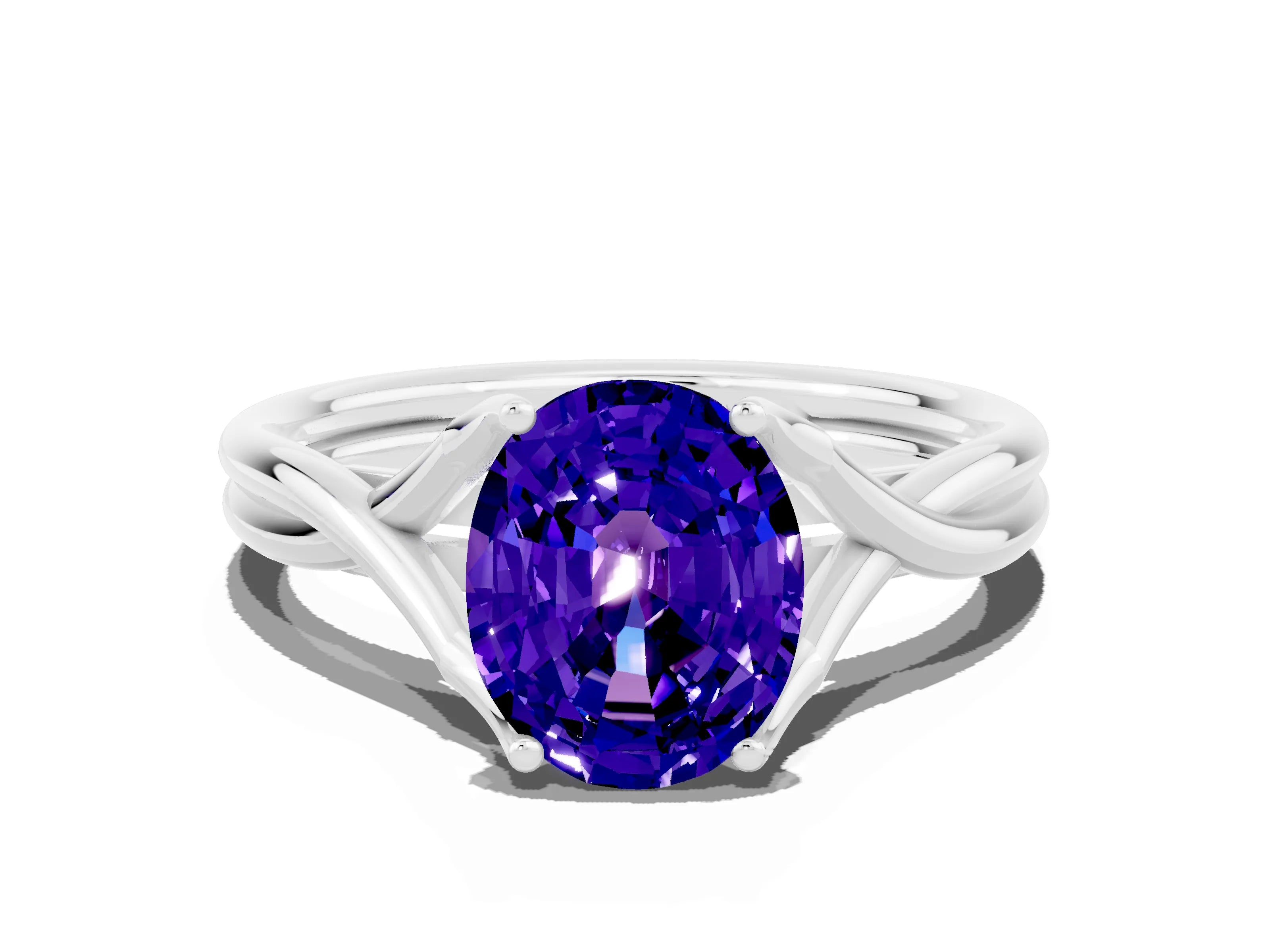 White gold Oval Cut Tanzanite Solitaire Twist Band Prong Setting Ring_36