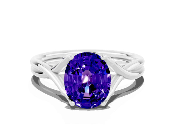 White gold Oval Cut Tanzanite Solitaire Twist Band Prong Setting Ring