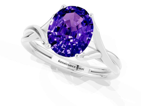Silver Oval Cut Tanzanite Solitaire Twist Band Prong Setting Ring