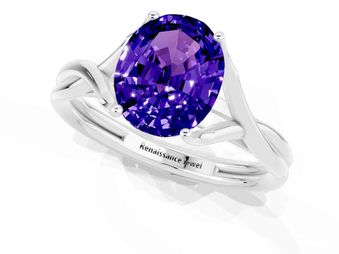 White gold Oval Cut Tanzanite Solitaire Twist Band Prong Setting Ring_37