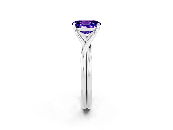 White gold Oval Cut Tanzanite Solitaire Twist Band Prong Setting Ring