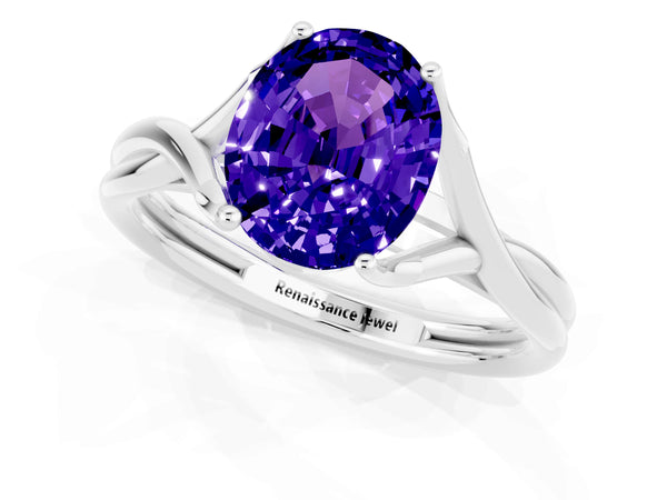 White gold Oval Cut Tanzanite Solitaire Twist Band Prong Setting Ring